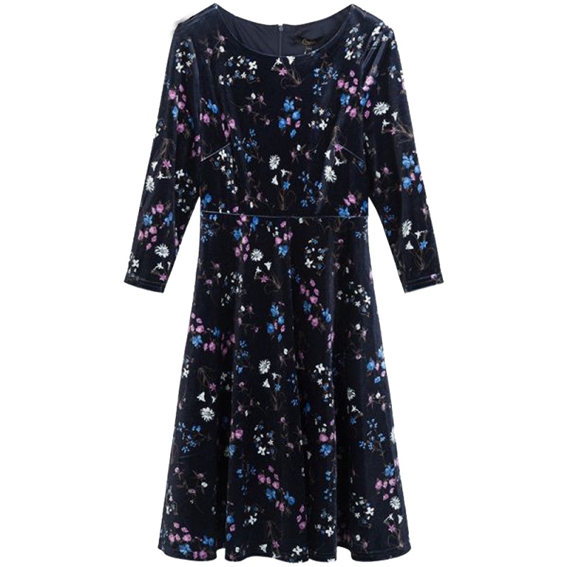 拉夏贝尔candie's早秋新款时尚显瘦高腰印花A字连衣裙女30074451