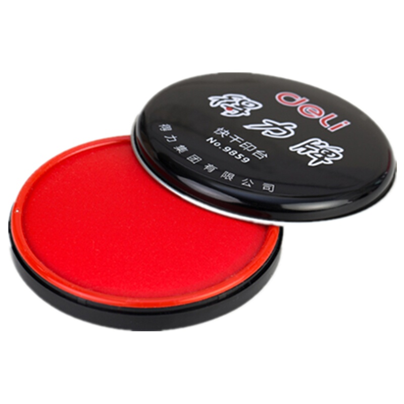 得力(deli)φ89mm金属圆盖财务快干印台印泥9859 办公用品 红色
