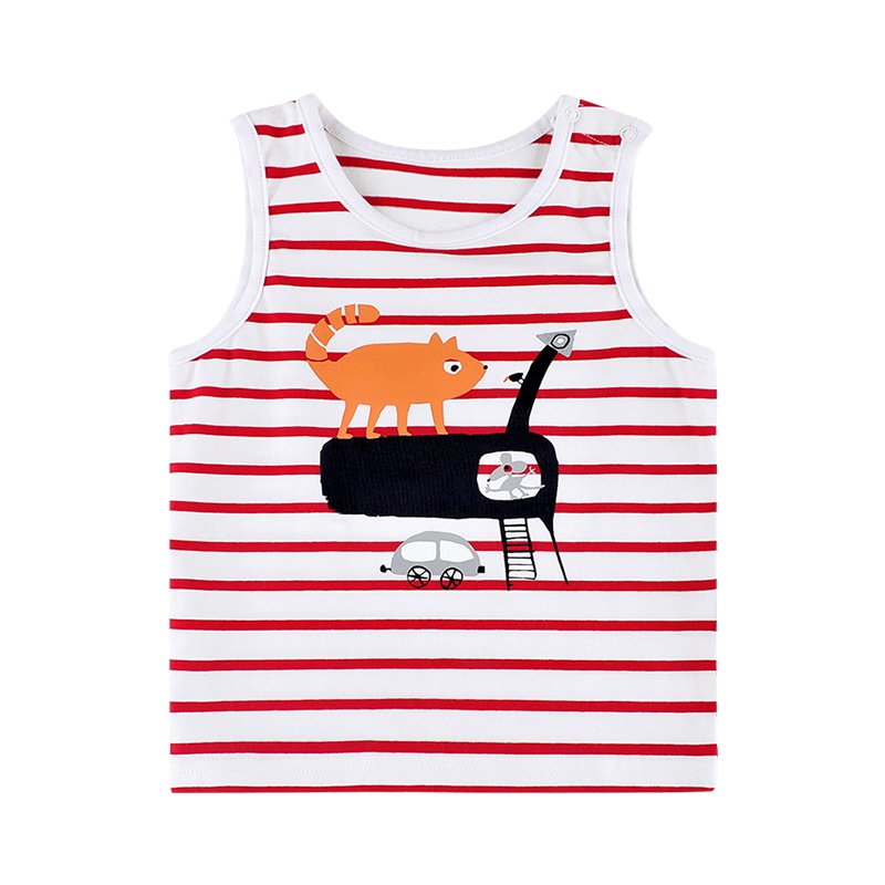 angeeb宝贝心语夏款男女童无袖背心条纹印花宝宝贴身背心