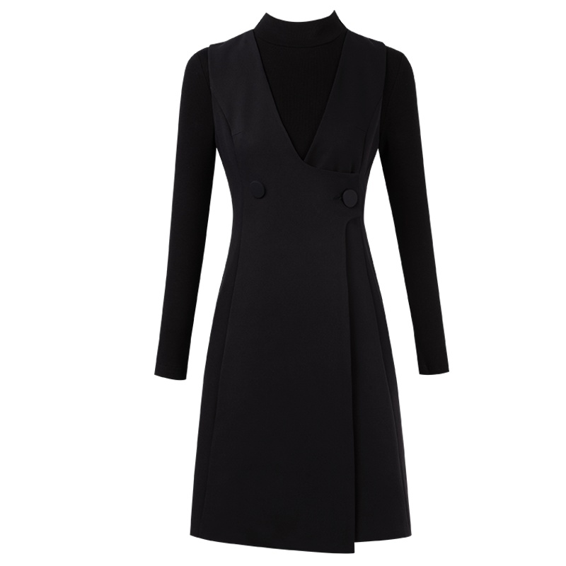 晚白2019秋季新品套装裙纯色针织衫收腰显瘦A字裙连衣裙两件套女