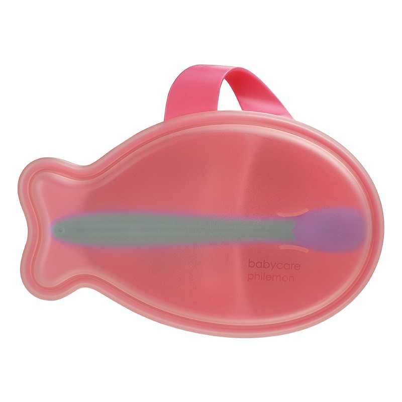 babycare儿童餐具套装 婴儿碗勺套装宝宝吃饭鱼形辅食碗防摔分格碗 光珊红2069