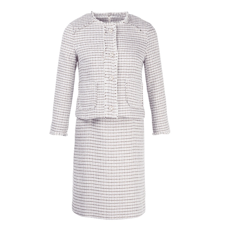 晩白 新品两件套复古格纹外套修身包臀裙连衣裙时尚套装女