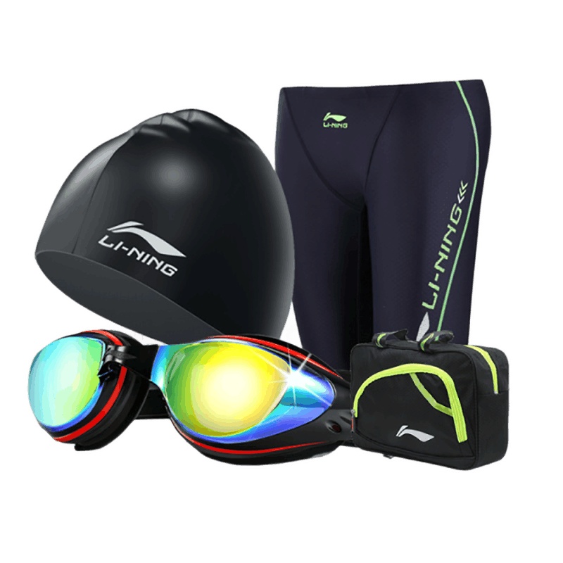 李宁（LI-NING）泳裤男泳镜泳衣游泳套装三件套装镀膜高清防雾温泉装备速干弹性五分裤游泳装备429+519+808