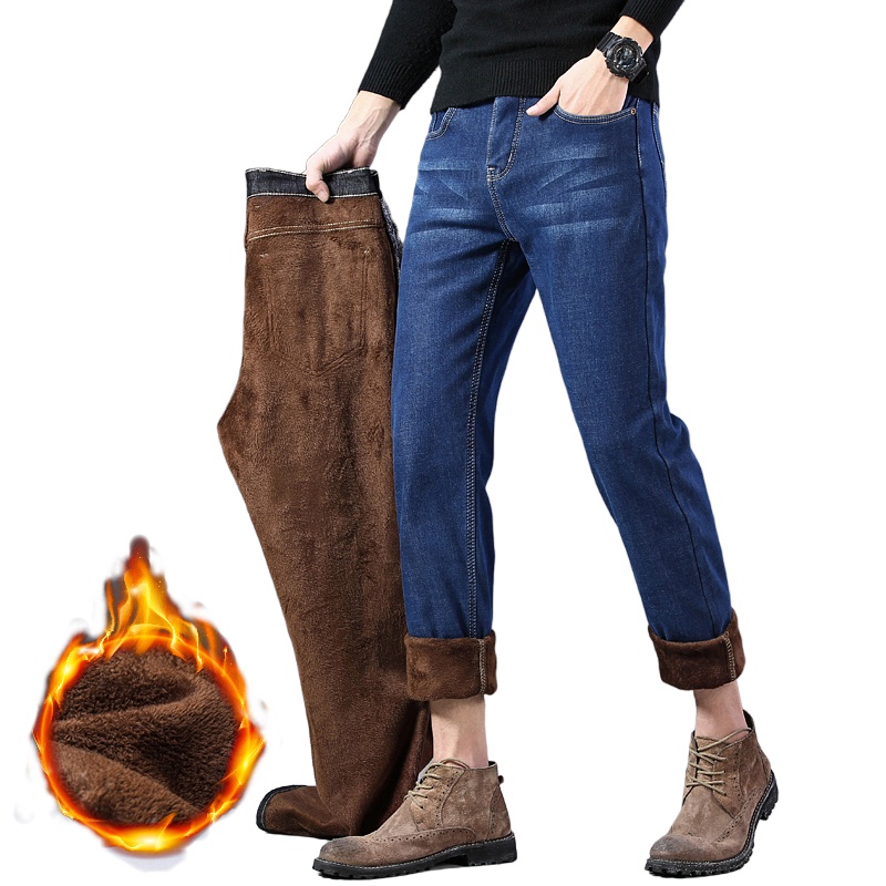 茜靓CHYLLIRN加厚加绒秋冬款男士牛仔裤男修身小脚黑色长裤子男2020年冬季新款