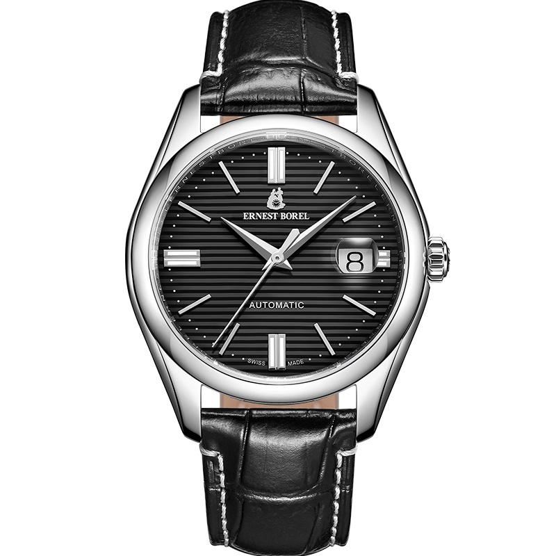 【新品】瑞士依波路ERNEST BOREL豪爽系列黑盘日历真皮皮带自动机械男表|节日/生日礼物/情侣送礼精选商务休闲高档