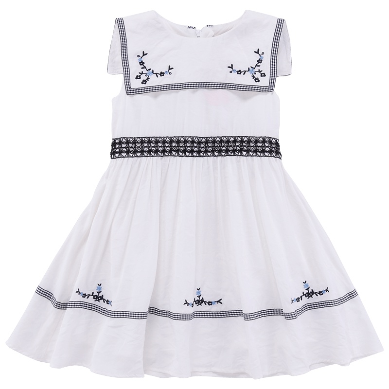 小红豆童装商场同款女童夏装新款连衣裙中大童翻领绣花格纹洋气百褶裙无袖裙子