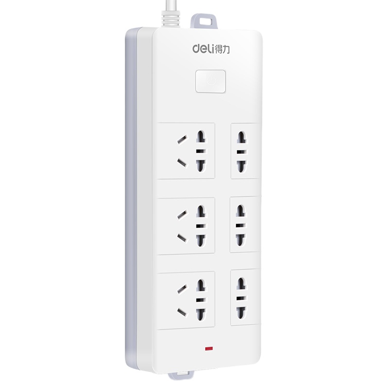 得力 18255 安全插座2米带线电插板 6孔接线板排插拖线板电源插线板办