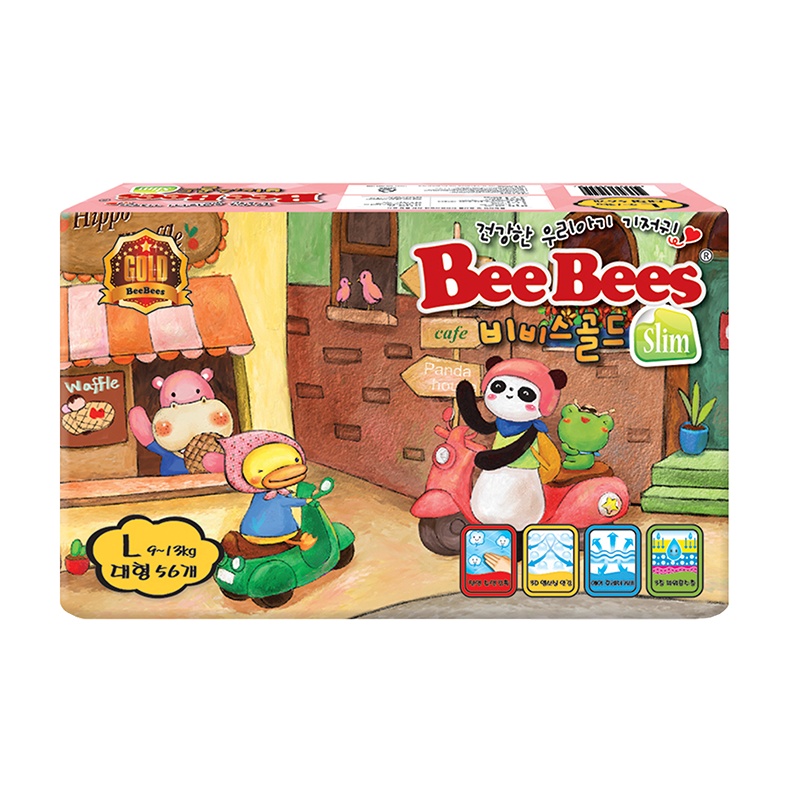 [韩国金贝柔]BeeBees铂金超薄透气新生婴儿纸尿裤宝宝尿不湿L