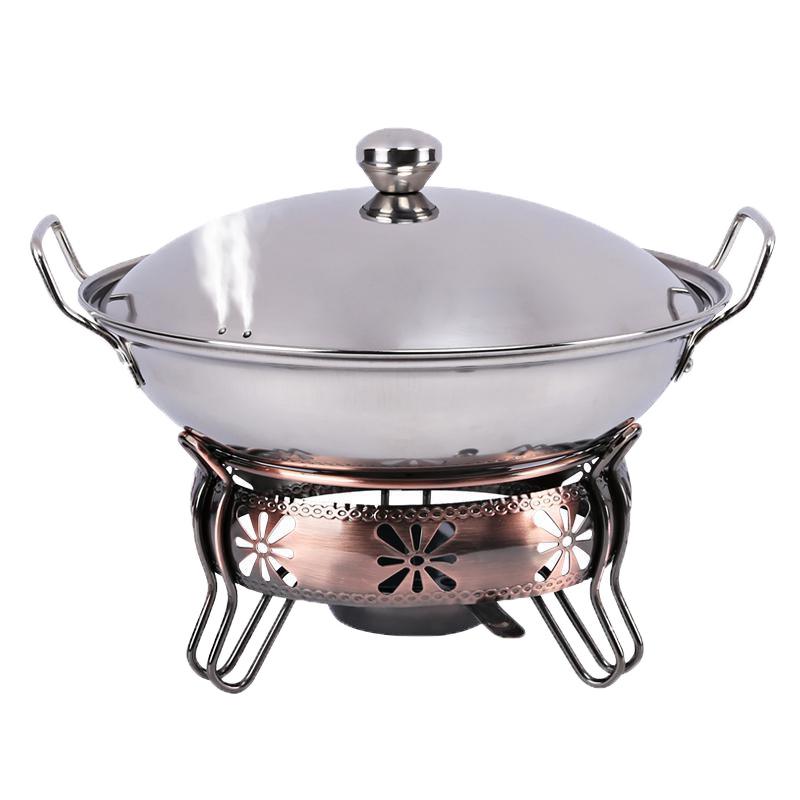 加厚不锈钢酒精炉小火锅固体液体宿舍锅仔便携饭店干锅锅家用套装 加粗古铜炉(大号特厚锅+盖子)无品定制商品