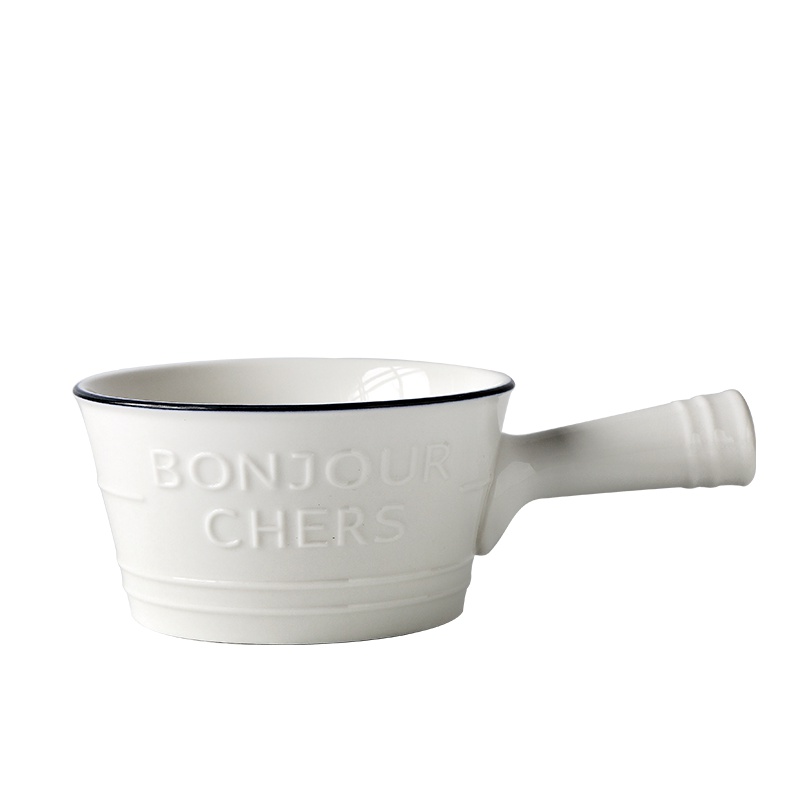 凌天 景德镇创意简约北欧5寸陶瓷手把碗黑线浮雕拌粉拌面家用碗