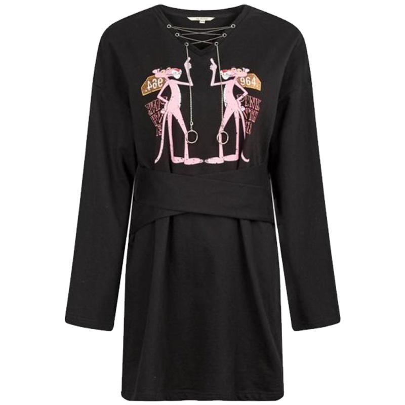 【热卖】拉贝缇粉红豹ip款连衣裙2019春季韩版中长款打底衫显瘦宽松卫衣裙60300242