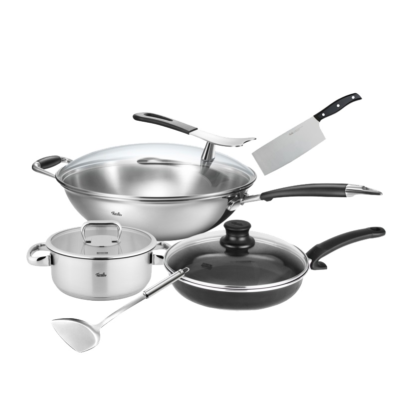 菲仕乐(fissler)锅具套装 TZ00000873 亚洲多层钢30厘米中式炒锅 不粘锅 汤锅刀具配件套组