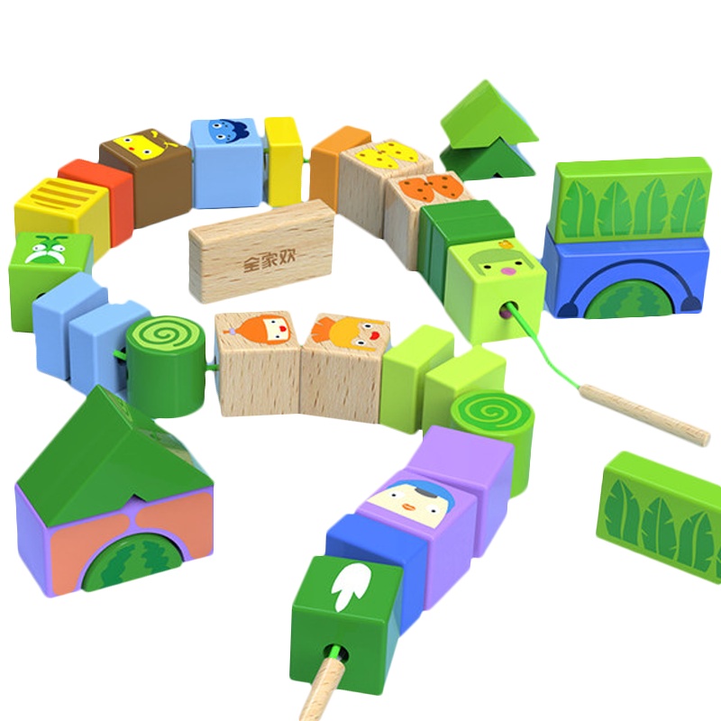 木玩世家34粒缤纷动物串珠木制儿童益智早教玩具2-3岁Q2601