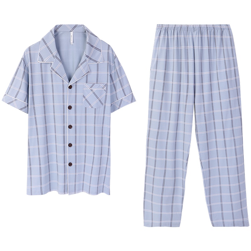 冰瓷棉印格国民领短袖男套装