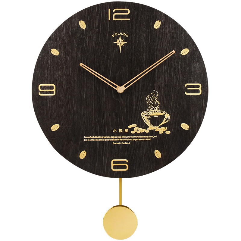 北极星(POLARIS)北欧客厅挂钟时尚创意圆形时钟家用大气静音金属钟摆摇摆钟现代简约个性石英钟表