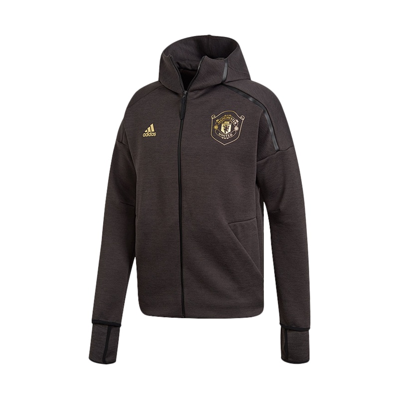 阿迪达斯 MUFC男装足球曼联长袖连帽拉链夹克运动外套DX9079