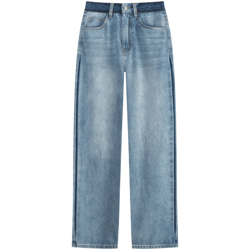 OtherMix高腰水洗牛仔裤女2021新春季设计感显瘦浅色宽松直筒裤子