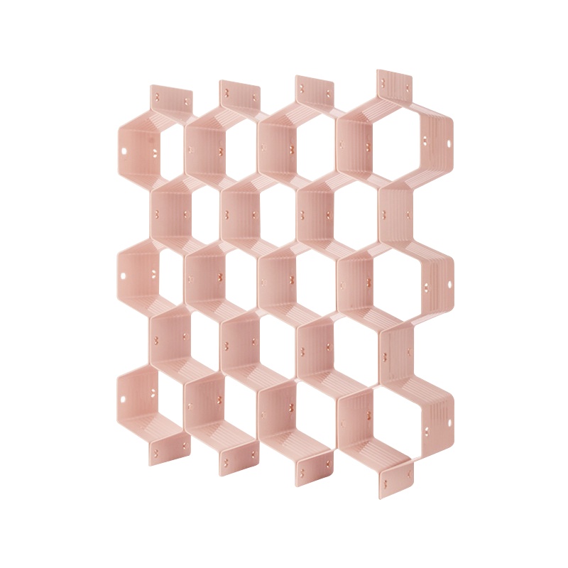 抽屉隔板衣柜蜂巢窝抽屉分隔格分层内衣袜子收纳格塑料整理盒抽屉分隔板隔断 粉色8个装