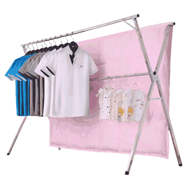 闪电客不锈钢晾衣架落地折叠室内外阳台凉晒伸缩衣架简易挂衣杆晒被架子 不锈钢2.0米经典款(送防风钩30个) 大