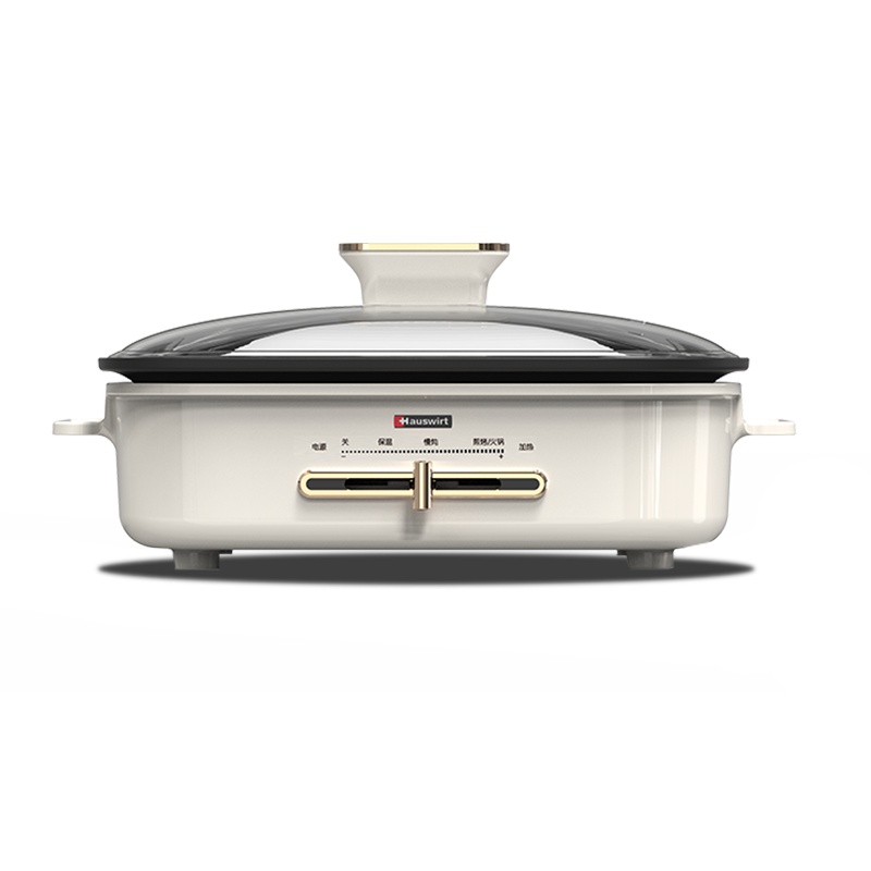 海氏/hauswirt MP10多功能料理锅电火锅电烧烤炉家用电动烤肉料理炉烧烤网红锅米白色