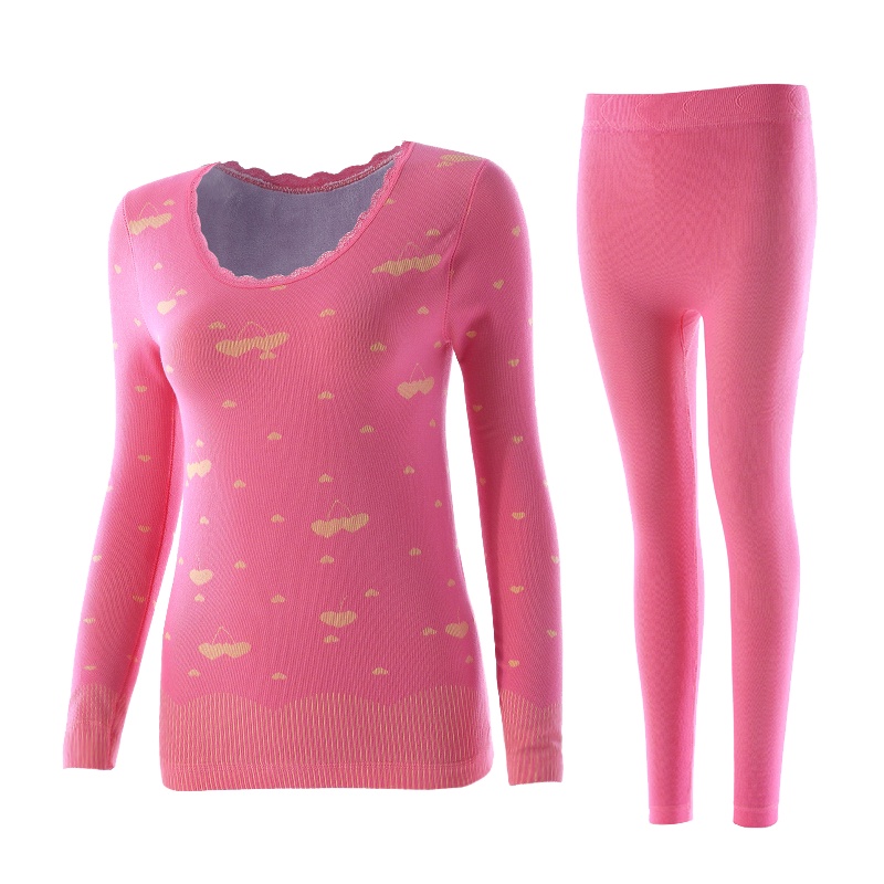 俞兆林秋冬保暖内衣女加绒加厚圆领双层加厚内衣套装修身打底衫套装