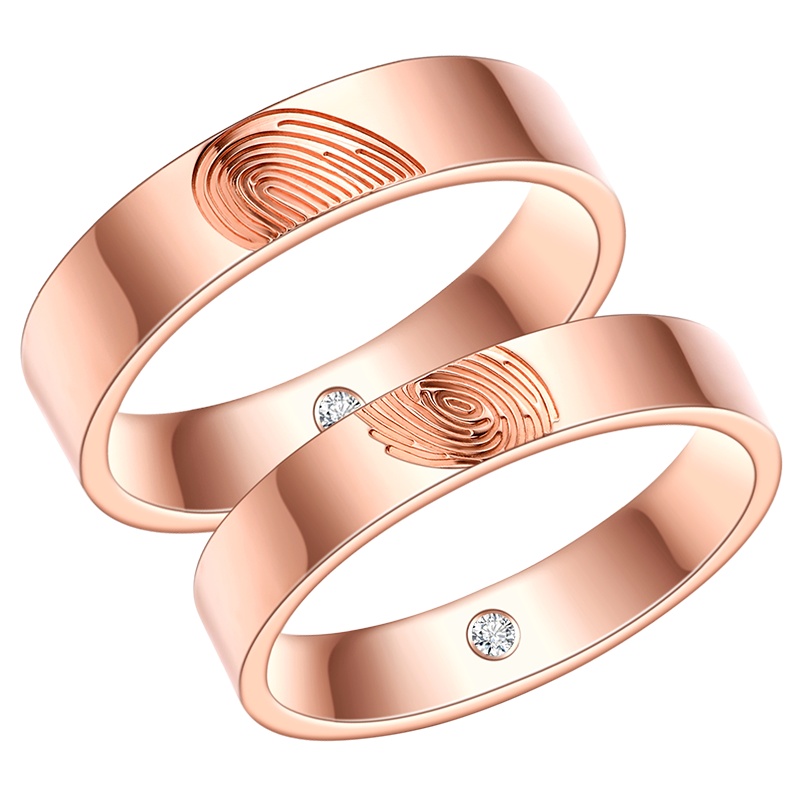 佐卡伊 18k玫瑰金时尚指纹对戒情侣对戒结婚钻戒求婚钻石戒指个性定制