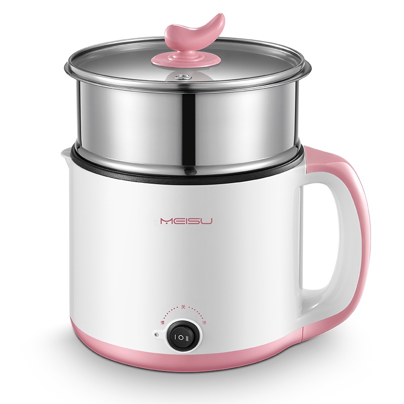 美苏(meisu)电煮锅MS-AM01粉色 多功能 电热锅 学生锅 304不锈钢 电锅 1.5L 电煮锅