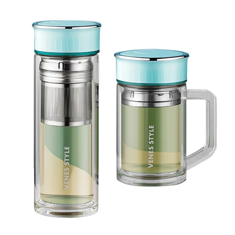 菲驰 FC302T 过滤网隔热保温两件套玻璃杯 格调蓝(单位:套)