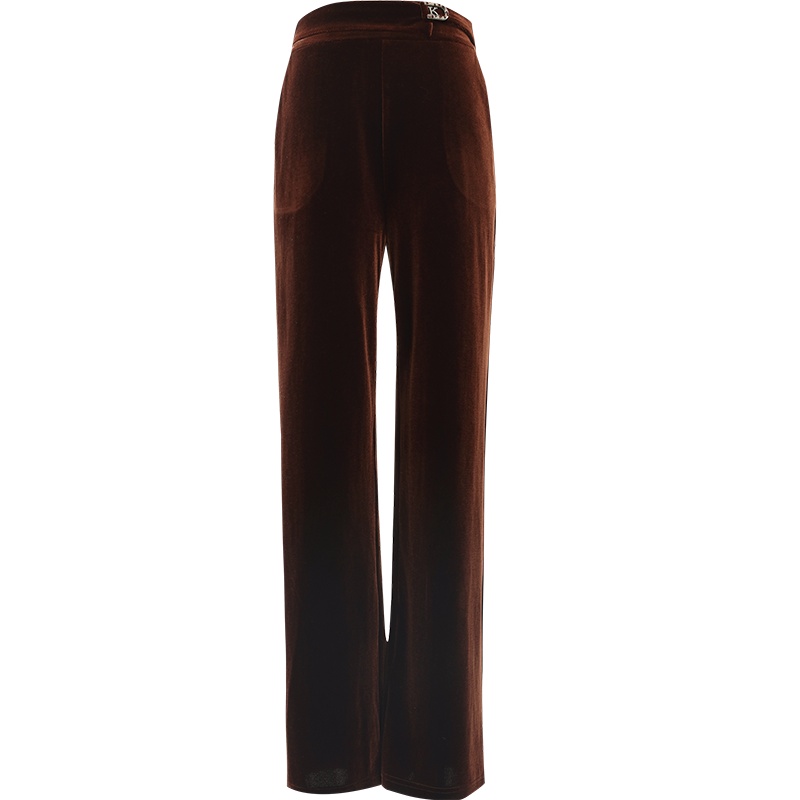 欧昵雪时尚高腰宽松显瘦丝绒阔腿裤女气质直筒长裤子