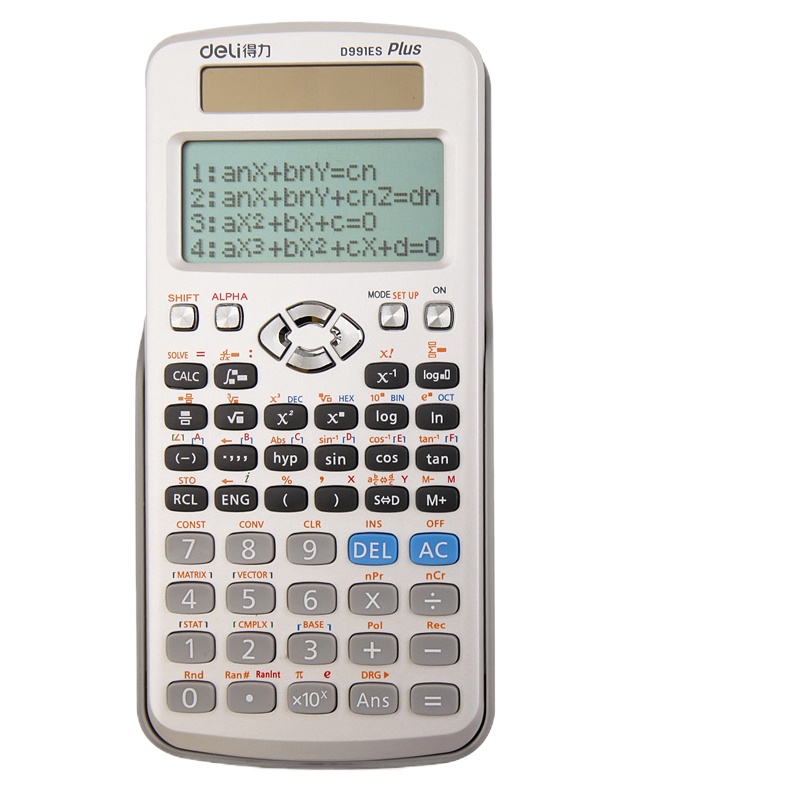 得力deliD991ES科学函数计算器考试学生多功能计算器太阳能计算机白色