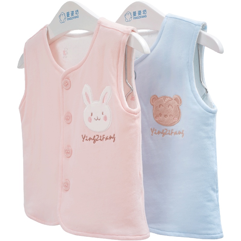 秋季新款男童女童百搭纯色无袖圆领单排扣可爱夹棉背心马甲