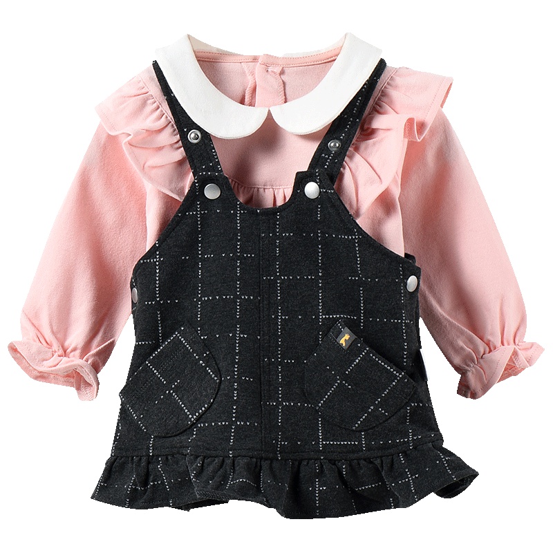 童泰TONGTAI婴儿春秋季背带裙套装6-24个月-3岁女宝宝外出上衣裙子两件套女童100cm