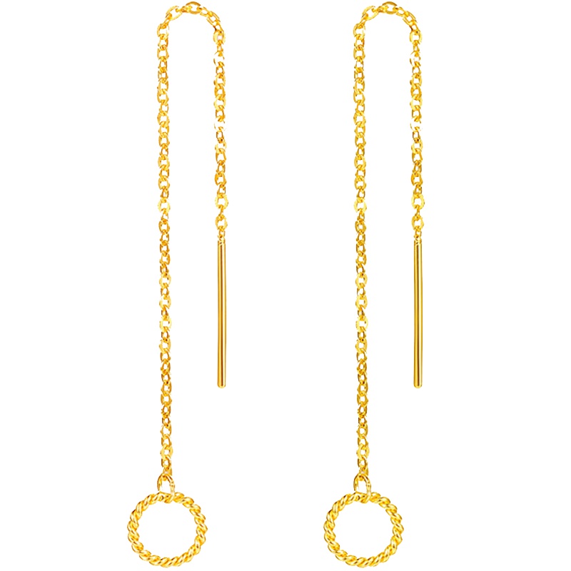 足金999圆圈耳坠o字耳线耳链黄金圈圈耳饰女 手拉手珠宝