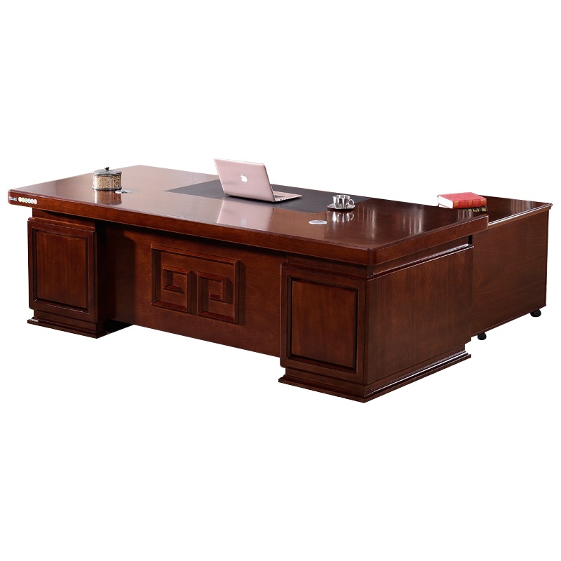 三圣 办公家具大班台油漆老板桌椅经理桌主管桌办公桌贴实木皮2.4米含柜