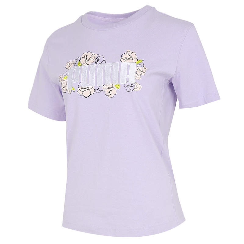 Puma彪马紫色短袖女2021夏季新款ins潮体恤纯棉印花T恤532042