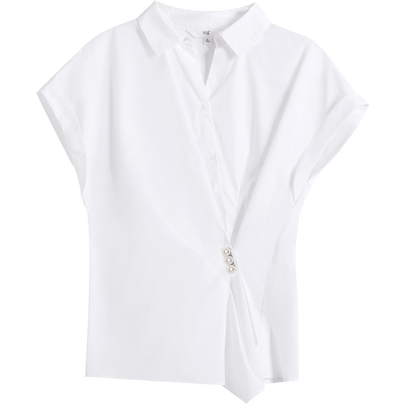 OSA欧莎2019新款夏白色短袖衬衫女宽松收腰上衣气质设计感小众