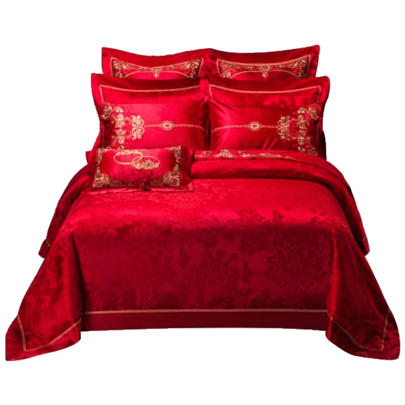 维科家纺大红提花刺绣结婚床品欧式婚庆十一件套