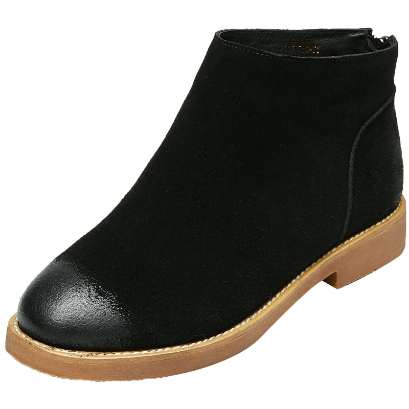 康奈女鞋 冬季纯色方跟后拉链保暖靴子女潮流休闲百搭短靴1278701