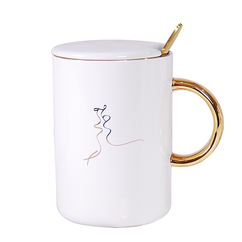 喜嫁瓷马克杯情侣水杯北欧ins花茶陶瓷杯带盖勺咖啡杯韩版牛奶杯