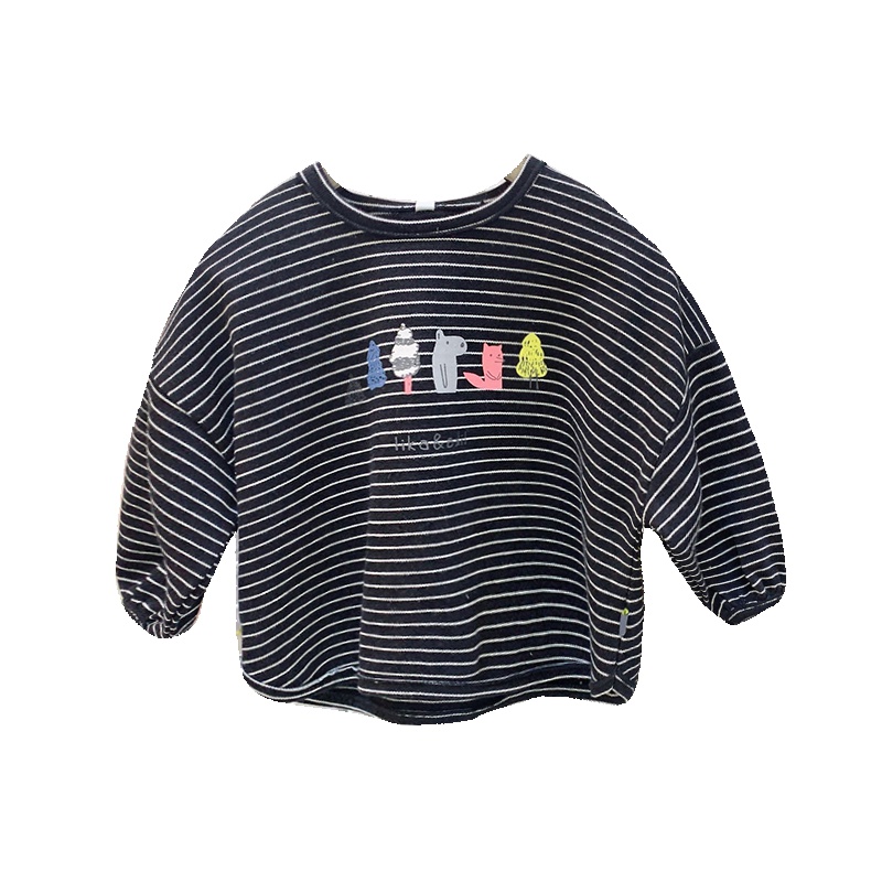 春季新款男童条纹T恤1-2-3岁小童打底衫女童百搭上衣宝宝衣服潮流