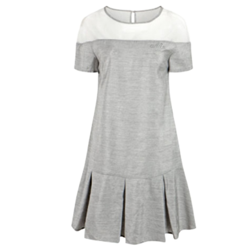 【福利款】拉夏贝尔甜美圆领短袖网纱拼接短连衣裙