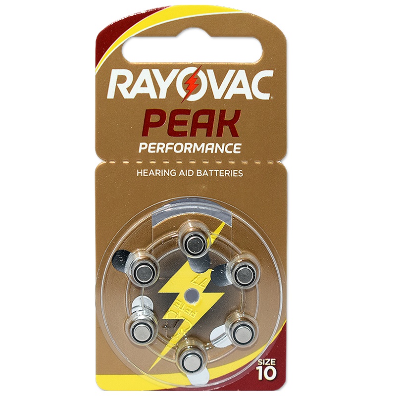 奥迪康(OTICON)英国原装RAYOVAC雷特威PEAK助听器电池锌空气A10号无汞PR41电池1板6粒