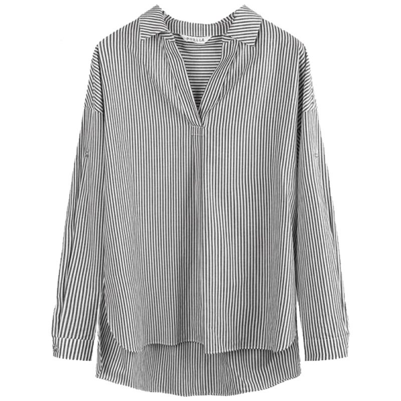 【热卖】白色衬衫女长袖2019春夏新款韩版学生时尚宽松复古v领套头衬衣潮20011652