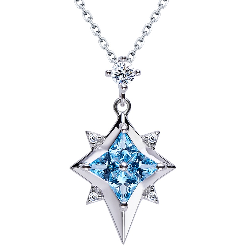 Fei Liu S925银吊坠项链镶嵌施华洛世奇蓝色托帕石星恋系列