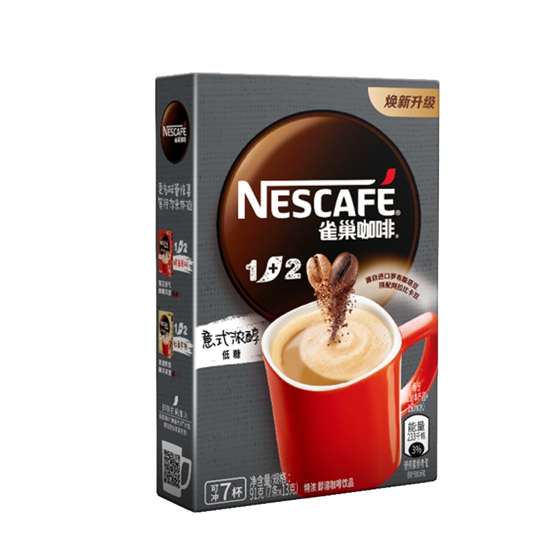 雀巢(Nestle)咖啡 速溶 1+2 特浓 微研磨 冲调饮料 7条91g