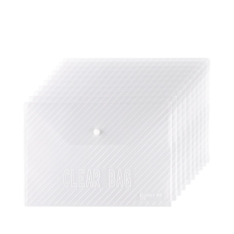 齐心 C318 经典条纹透明A4按扣袋 (20个/套) 5套装(单位:套)