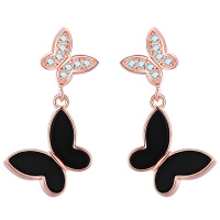 佰色传情蝴蝶耳钉女纯银2020年新款潮冷淡风显脸小高级感耳环黑色