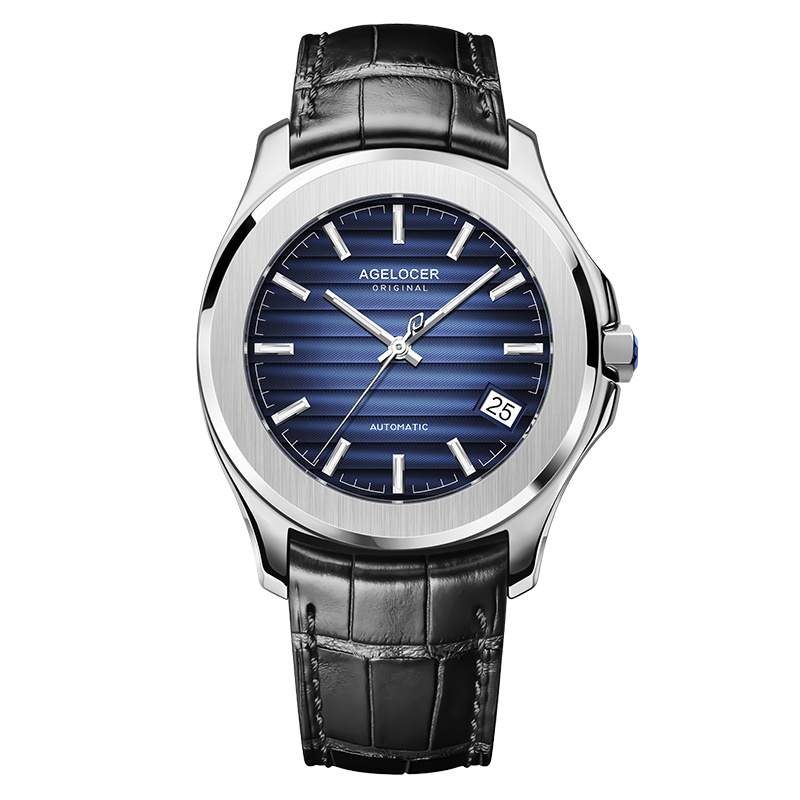 品牌Agelocer艾戈勒手表 男士全自动机械表 男士全景背透 大开窗休闲运动日历男表 baikal A6301