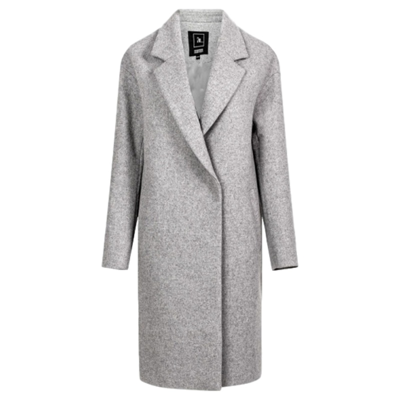 【福利款】拉夏贝尔夹花灰印花直筒毛呢大衣