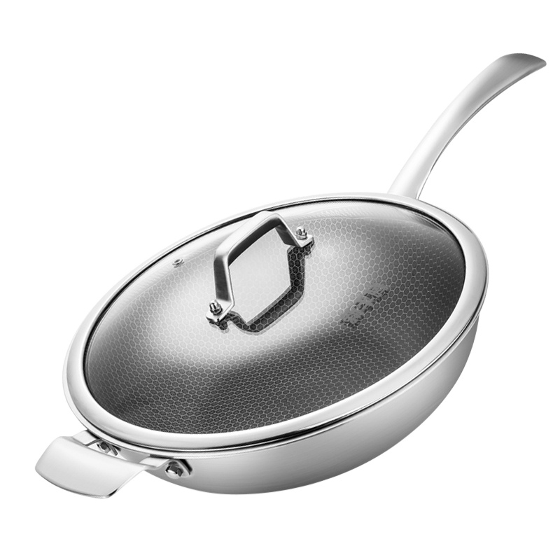 新丰腾304不锈钢炒锅不粘锅炒菜锅家用多功能电磁炉燃气灶适用F0578旗舰款(不锈钢柄,盖珠,锅柄)